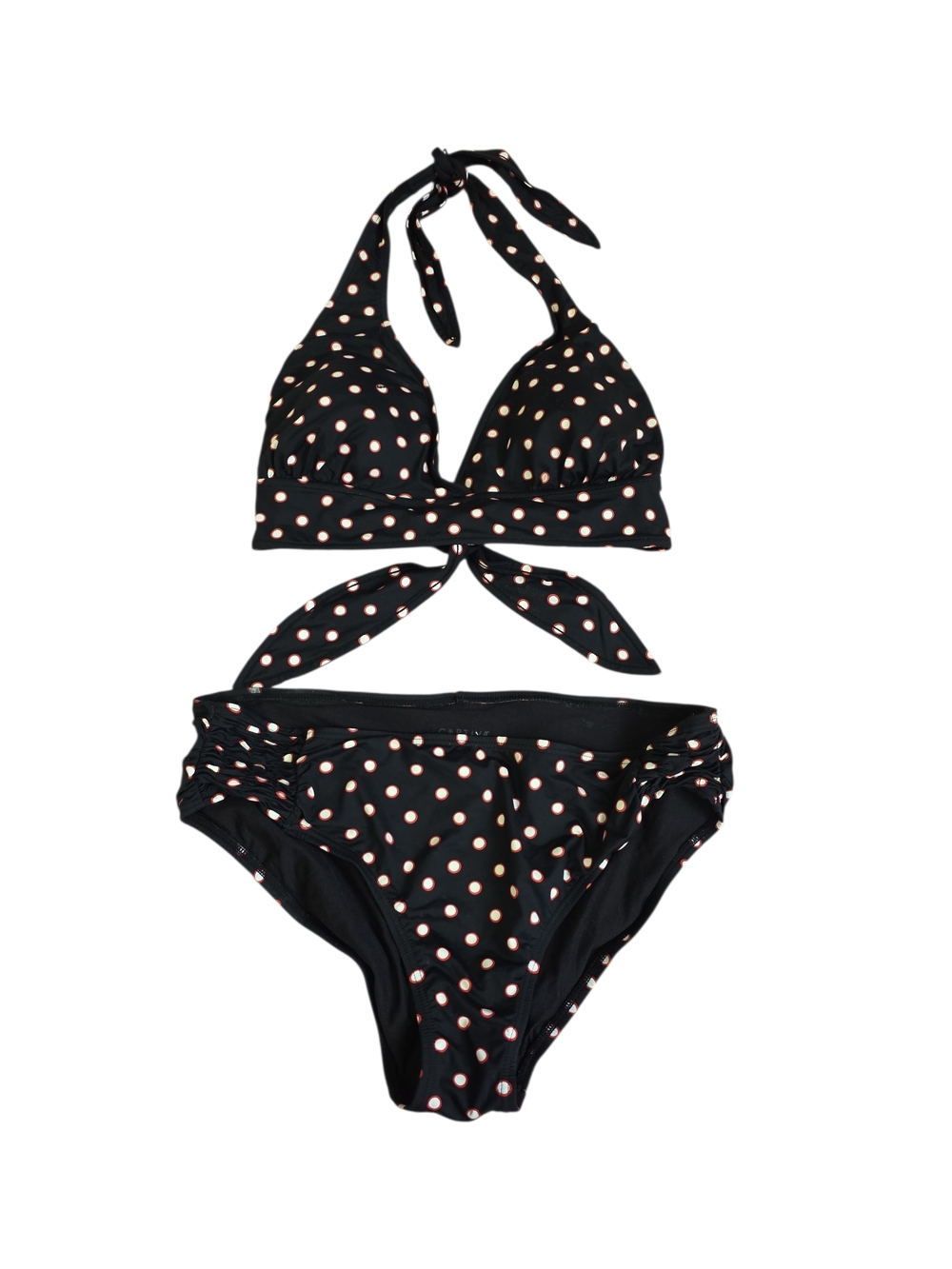 Black Polka Dot Halter Bikini Set - Peach Dots
